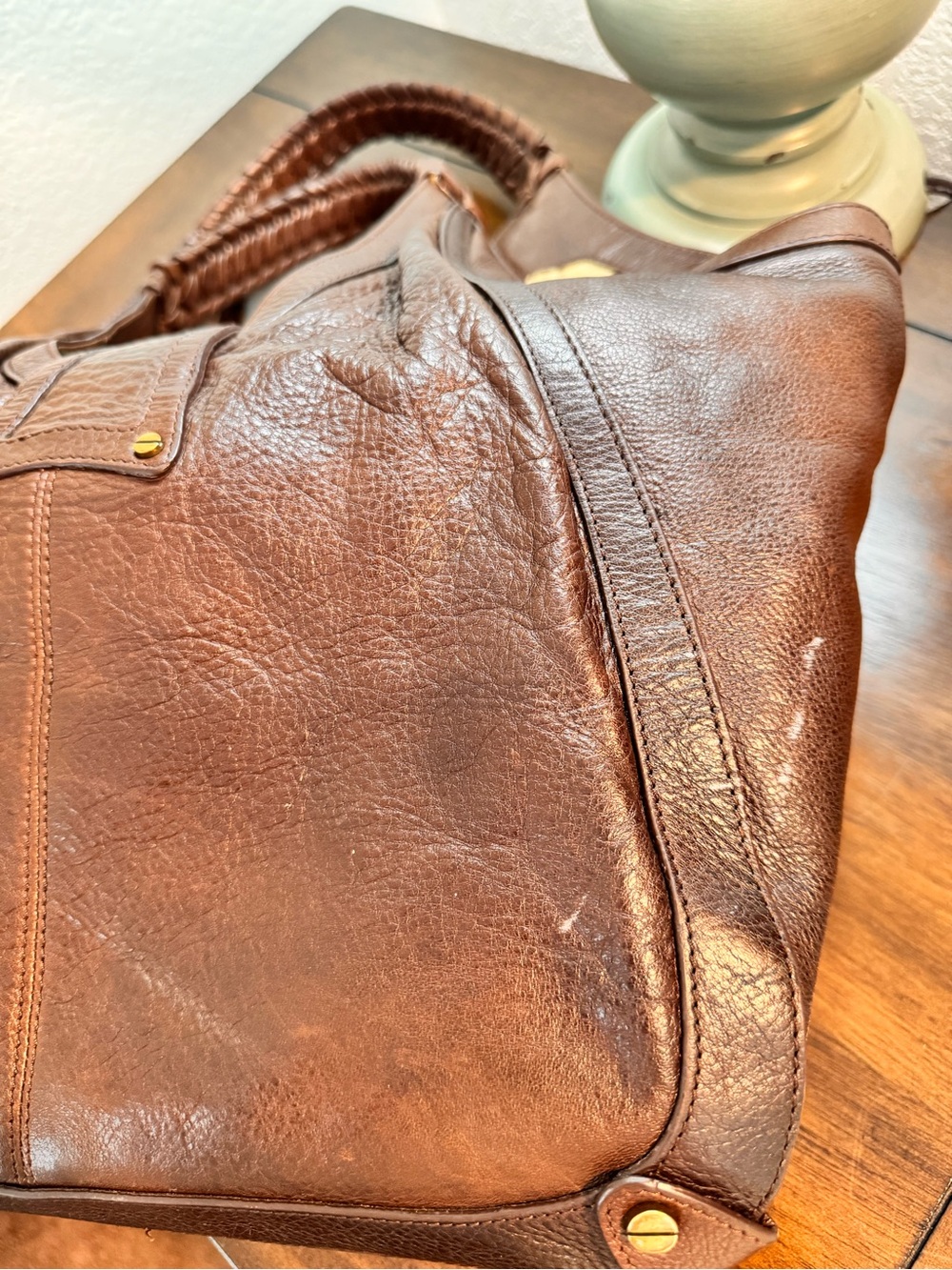 Elliott Lucca Warm Cognac Leather Braided-Handle Tote - Picture 5 of 10